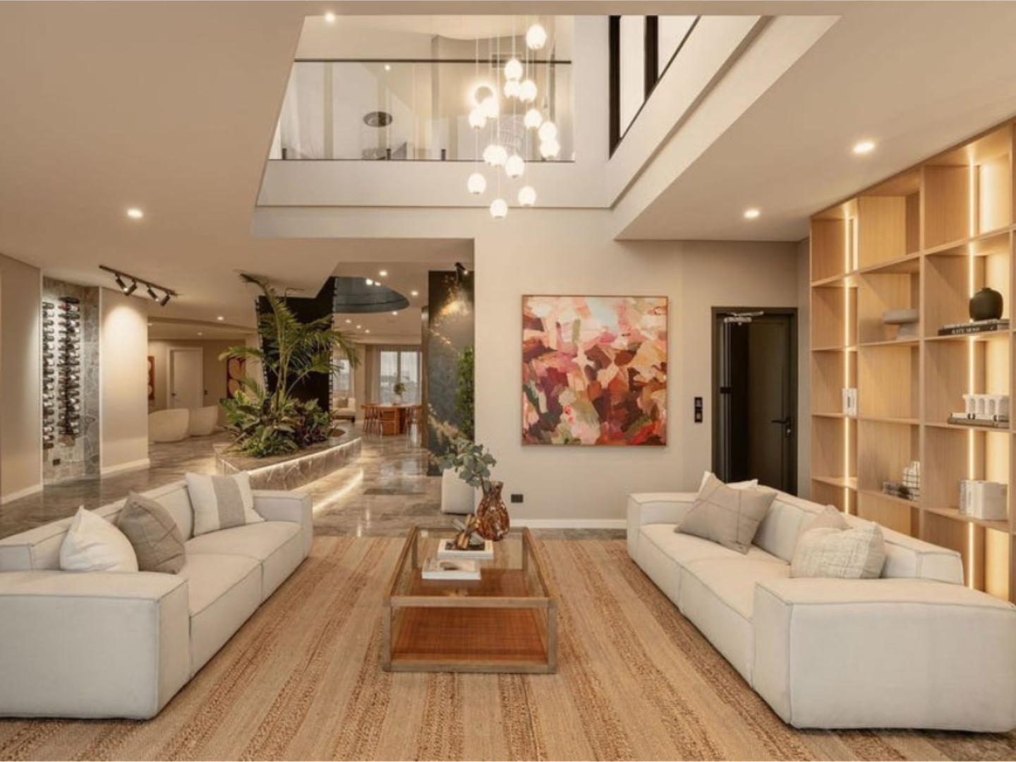 Living room styled with contemporary artwork for hire in Brisbane apartment