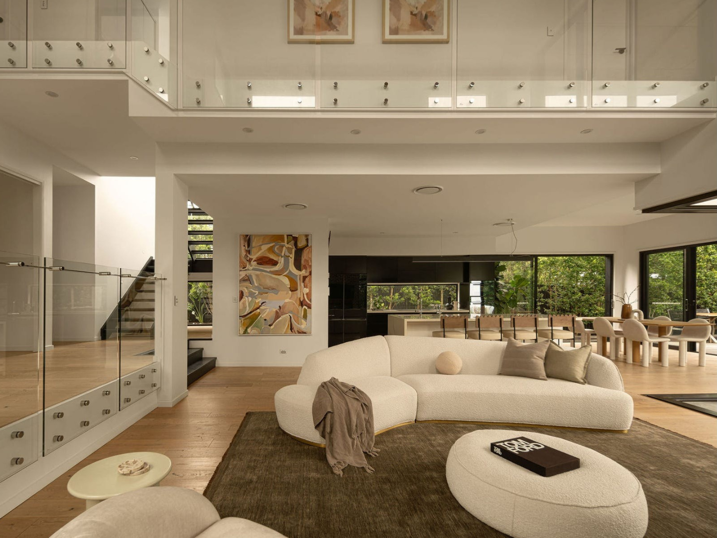 Living room styled with contemporary artwork for hire in Gordon Park Brisbane home